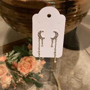 Silver Crescent Moon Dangle Earrings